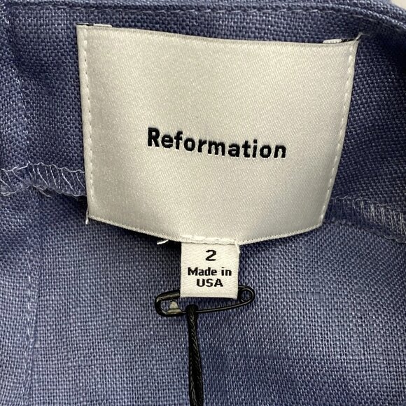 Reformation Women’s Citron Linen Mini Dress Size 2 Cornflower Blue Sleeveless - Picture 5 of 11